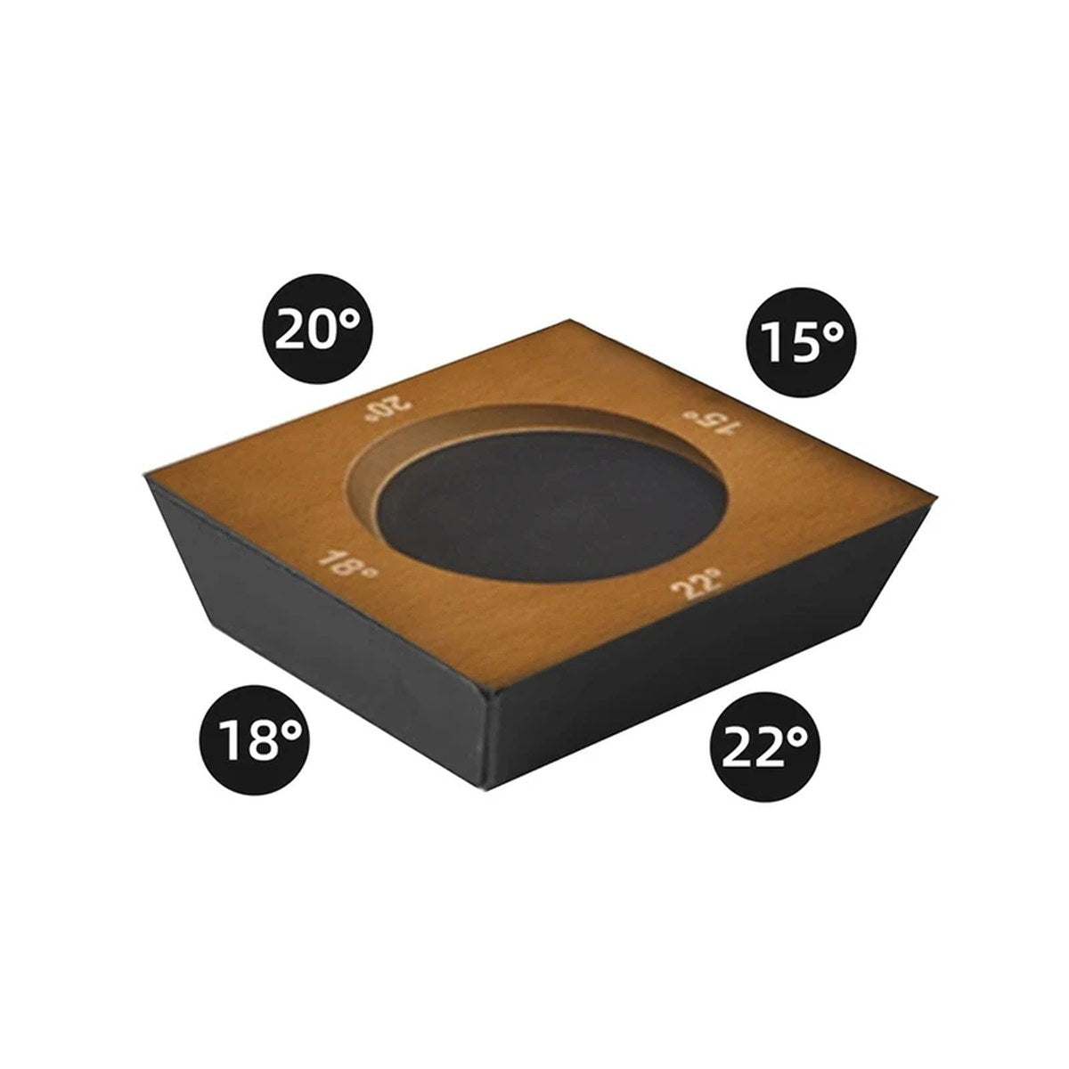 Houten basis van de rollenslijper met 4 hoeken: 15°, 18°, 20° en 22°
