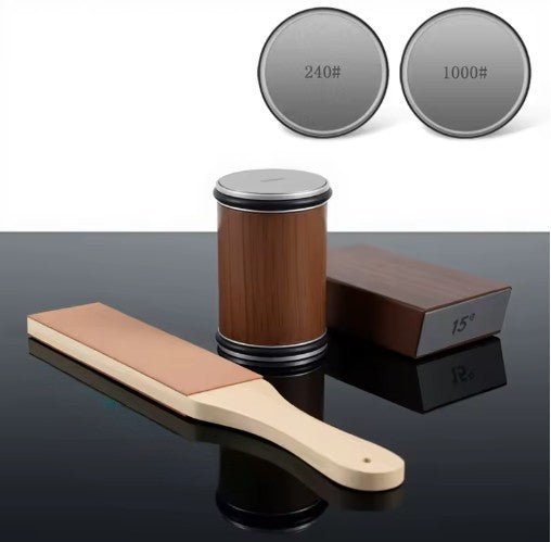 Houten messenslijper met magnetische geleider